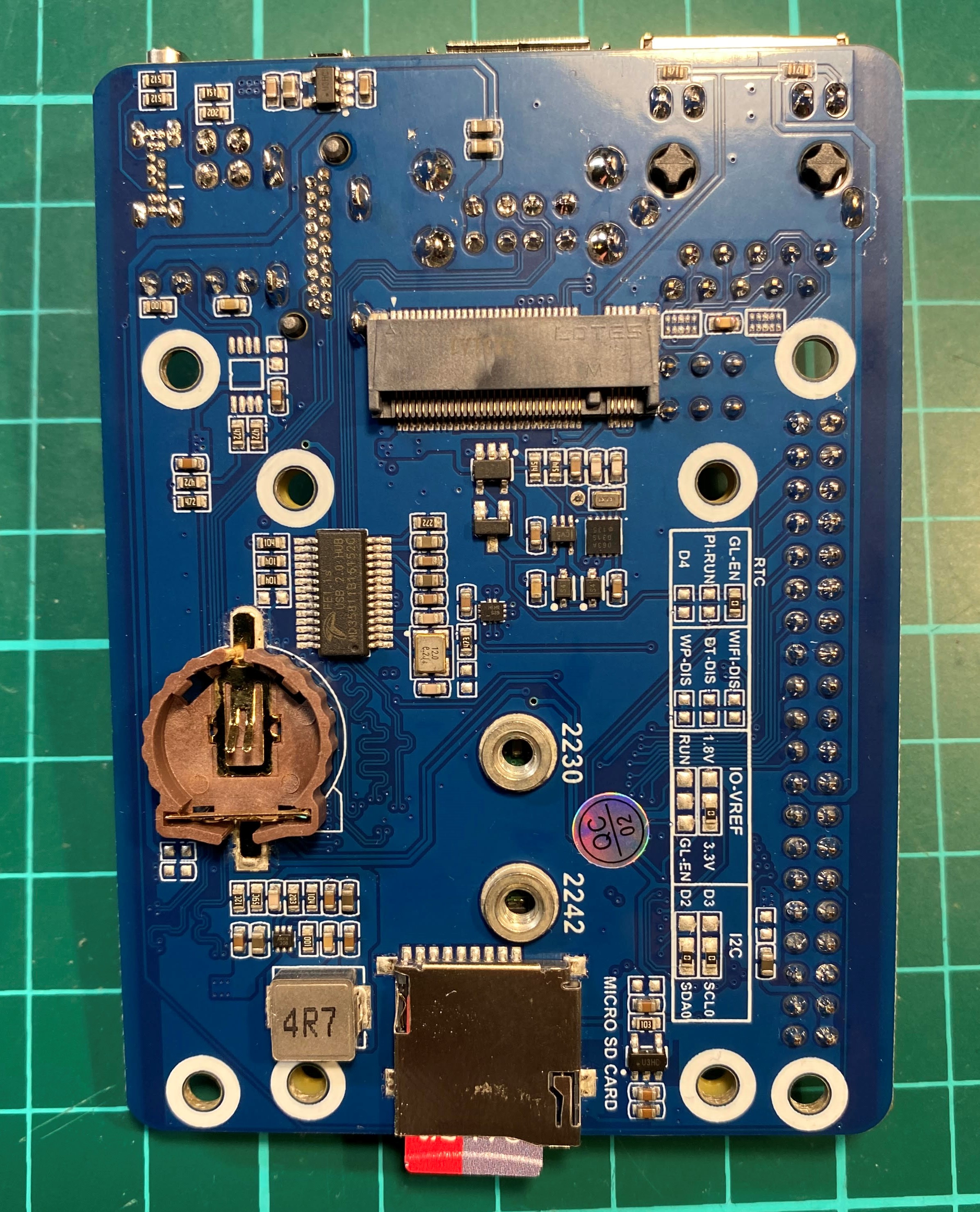 Waveshare base board, upside down, showing off its ass, sorry I mean its M2 connector
