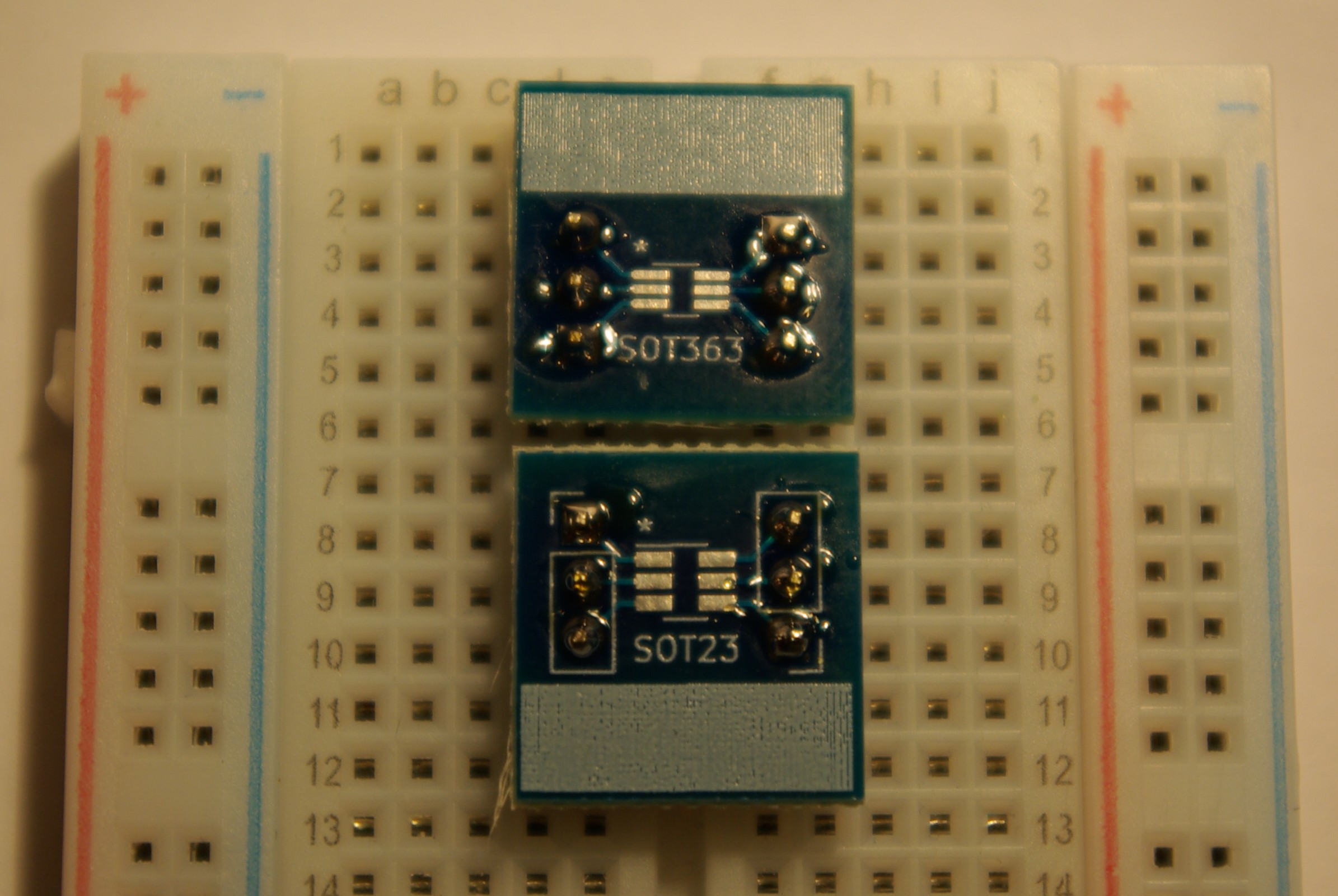 SOT363/SOT23 Breakout Boards in breadboard